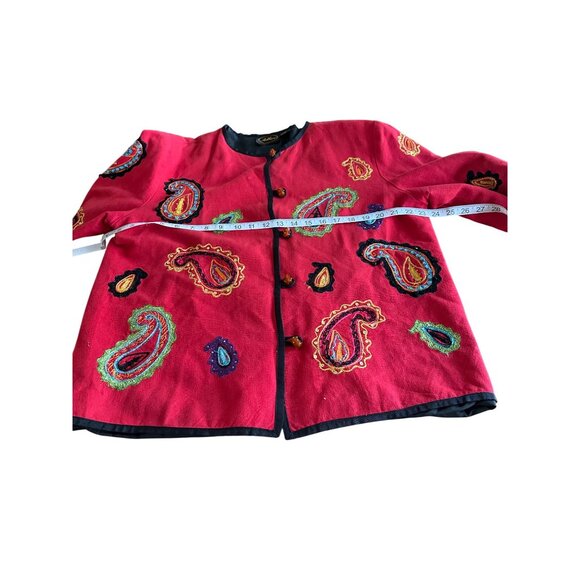 Vintage Allure Red Paisley Embroidered Button Up Jacket XL Wearable Art Shacket - Picture 6 of 11